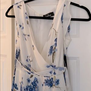 White and blue floral high-low dress